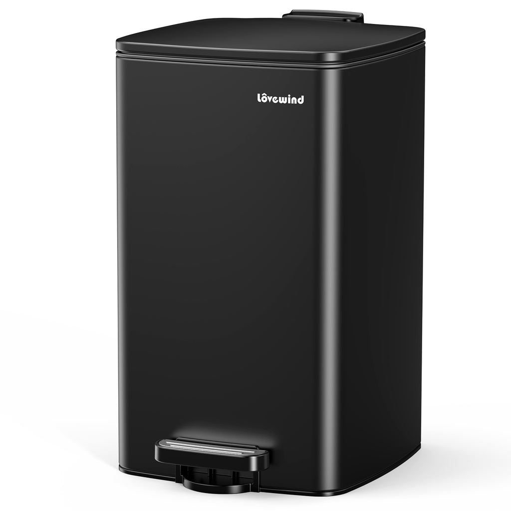 Lovewind Poubelle de cuisine avec couvercle, 8 gallons/30 L poubelle à pédale pour cuisine chambre bureau à domicile, Poubelle de 30 litres bac à déchets en acier inoxydable brossé avec couvercle à fermeture douce, noir