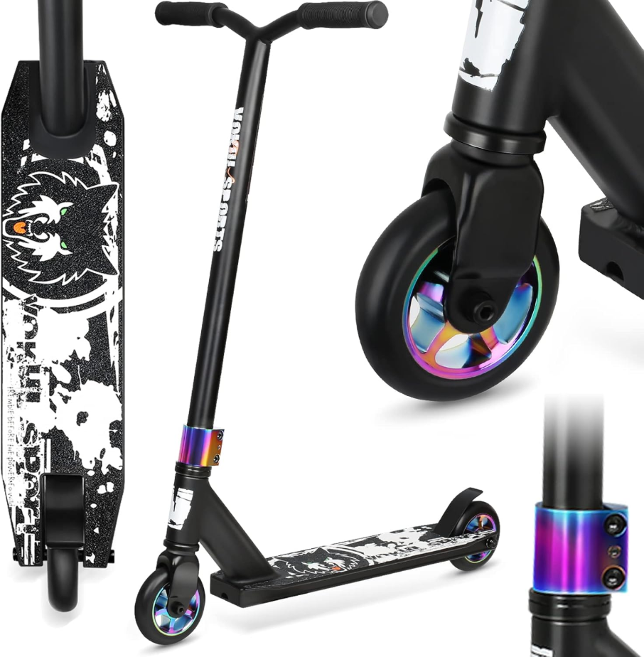 VOKUL Pro Trottinette acrobatique légère en aluminium, Débutant, 6 ans et plus, BMX style libre, Noir