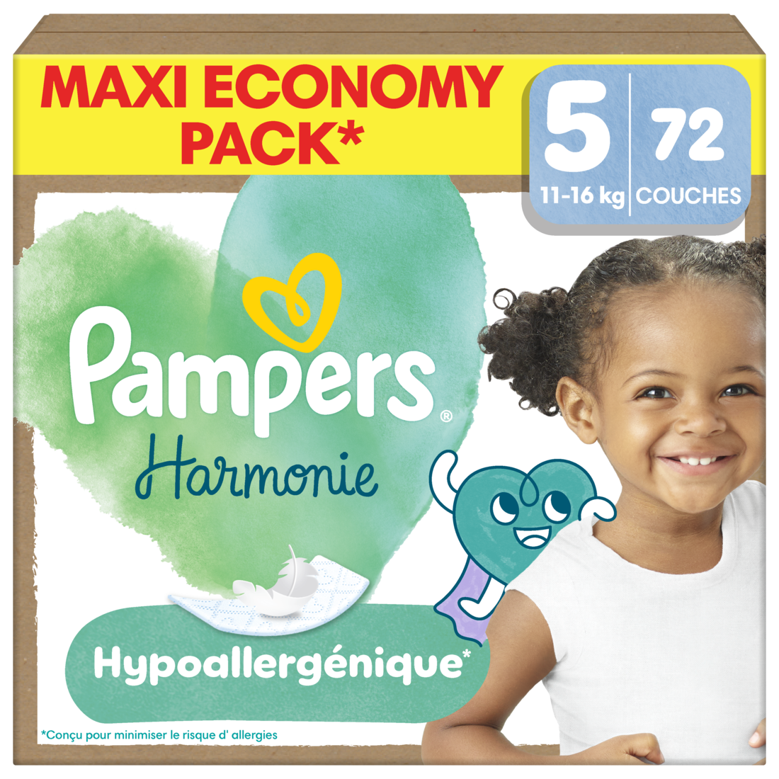 Pampers Harmonie Couches Édition Limitée, Taille 5, 72 Couches, 11kg-16kg, Conçues Pour Les Peaux Les Plus Sensibles, Maxi Economy Pack