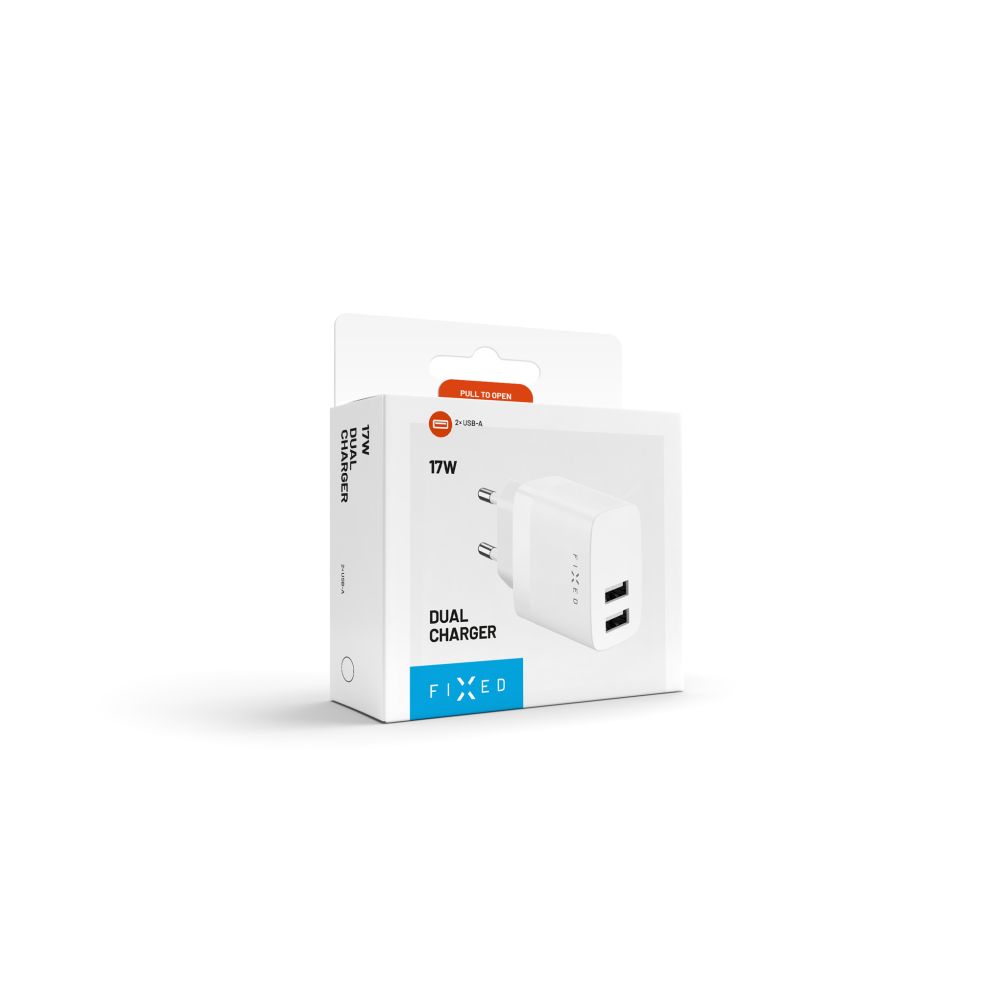 Chargeur de voyage FIXED double USB 17W, Blanc