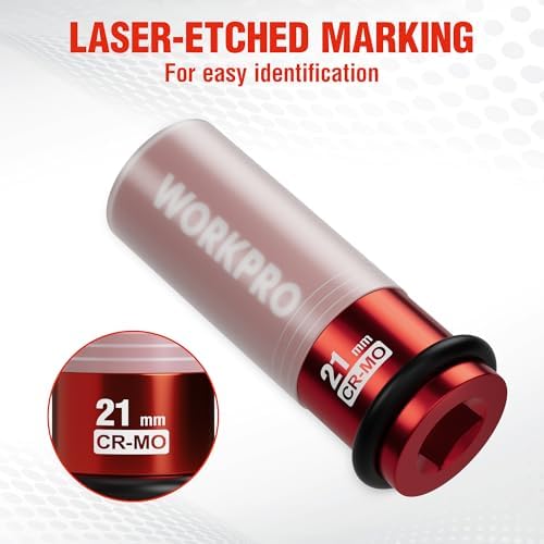 WORKPRO Douille de protection de pneu 1/2" Dr. x 21 mm - Rouge avec anneau en caoutchouc