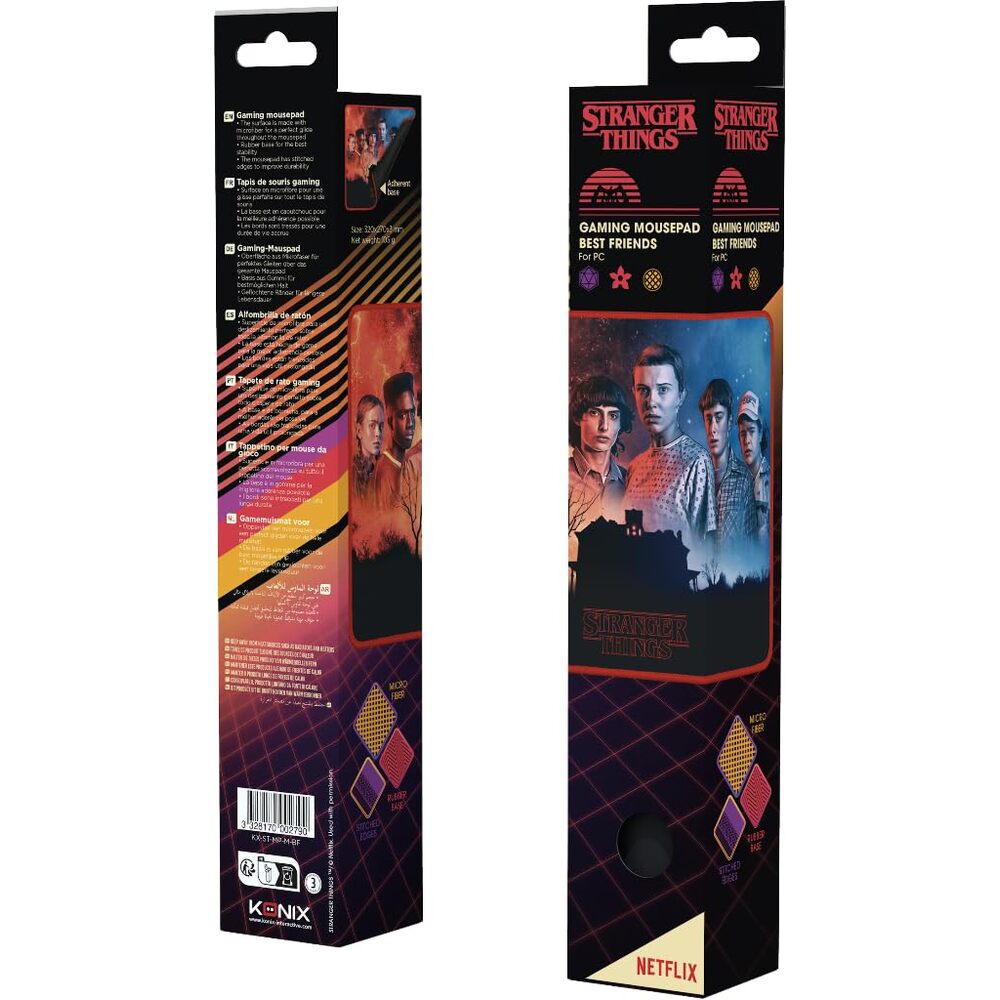 Konix Stranger Things Tapis de souris gaming 32 x 27 cm - Surface microfibre antidérapante - Caoutchouc - Motif Best Friends