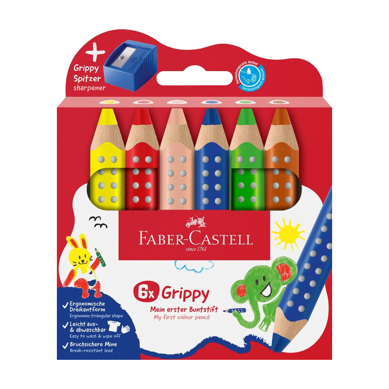 Faber-Castell INPROB Crayons de couleur antidérapants, lot de 6, avec taille-crayon