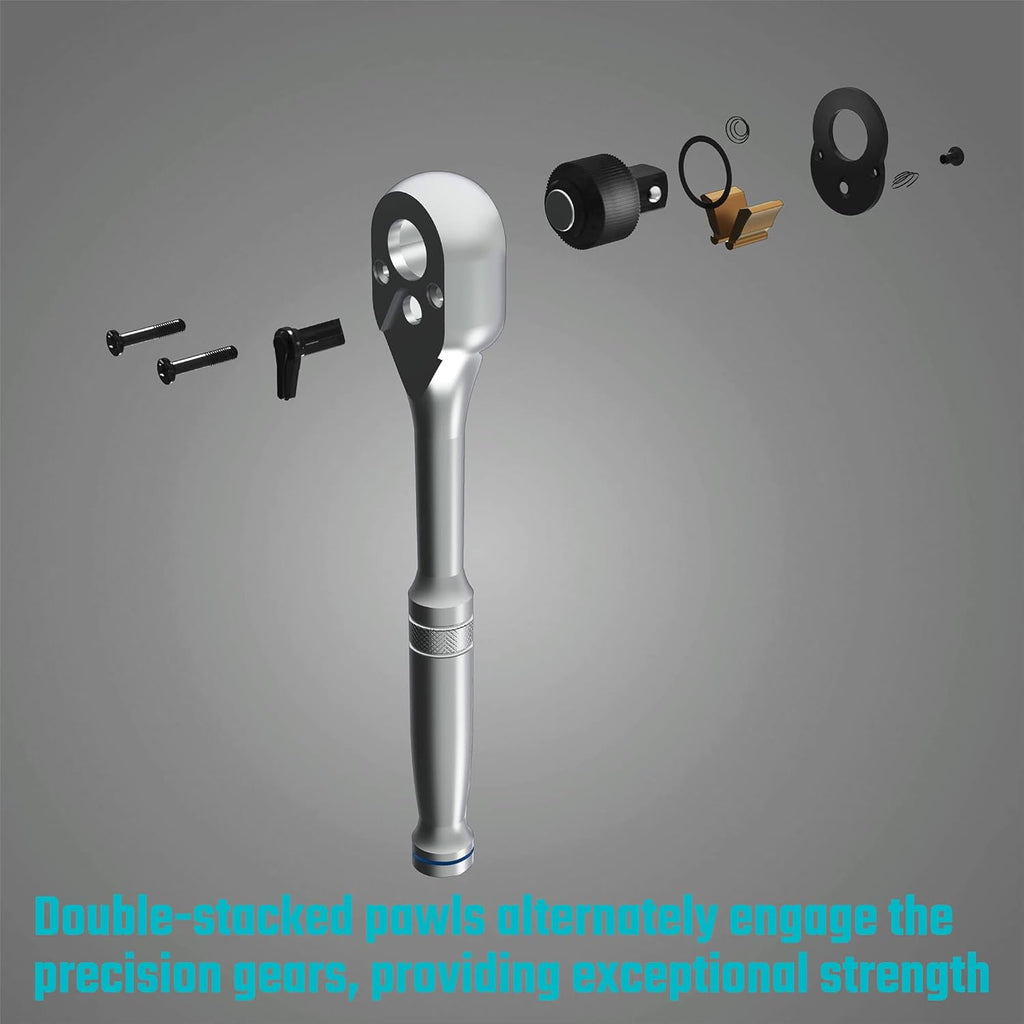 DURATECH 3-en-1 Manche à Cliquet Réversible 180 mm, Clé à Cliquet 1/4", 3/8", 1/2", Clé à Douille 72 Dents en Acier Allié pour Réparation Automobile
