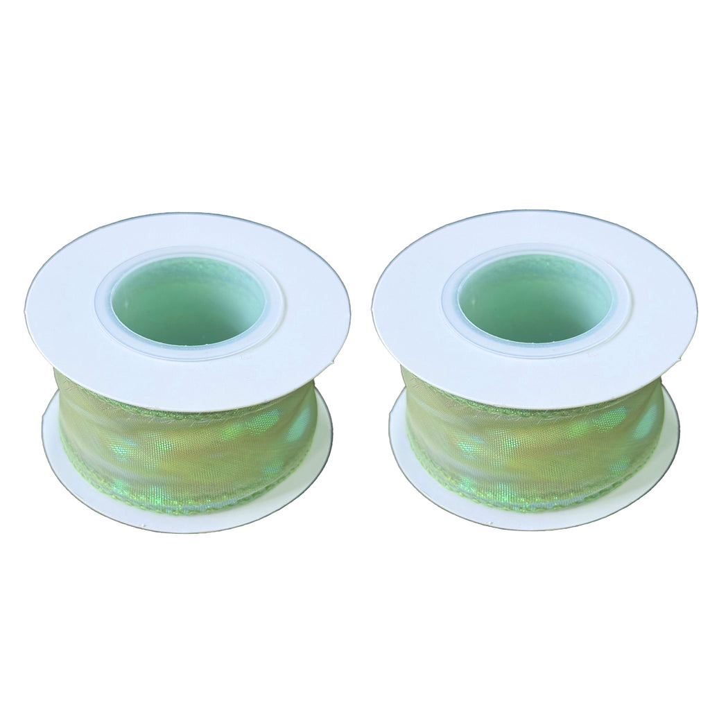 JU7CER Lot de 2 rubans irisés à queue de poisson 4,5 cm x 9 m ruban transparent à nœud motif ondulé ruban en soie de couleur unie matériau d'emballage floral