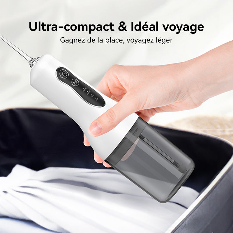 Sunluxy Hydropulseur Dentaire Portable Sans Fil, 140 PSI, Flux d’eau Pulsé Haute Pression, 4 Modes, Réservoir d’eau Amovible 260 ml, Autonomie de 50 Jours