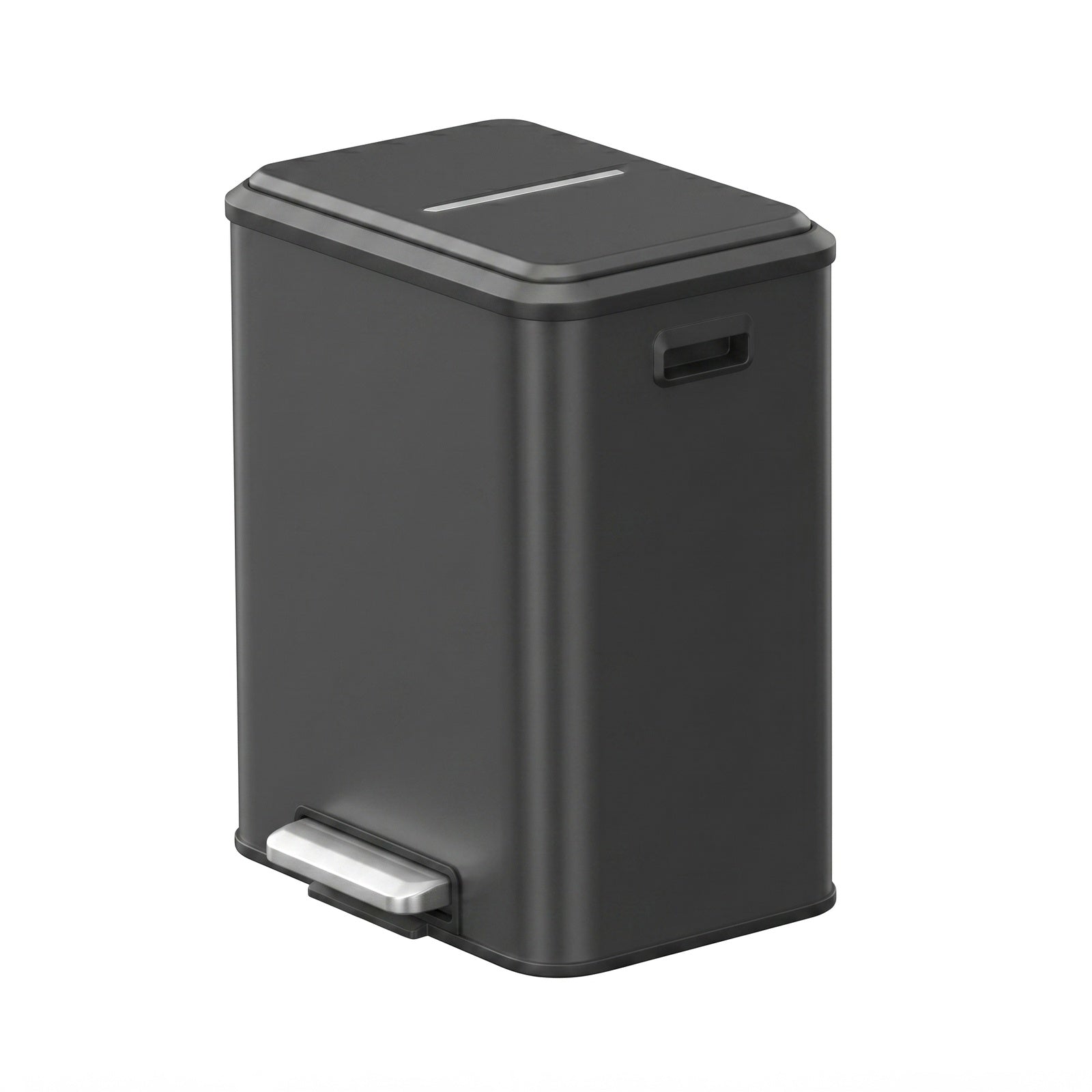 JOYFURNOS Poubelle de cuisine à 2 compartiments avec couvercle à fermeture douce, poubelle de recyclage en acier avec seaux intérieurs et pédale large, noir