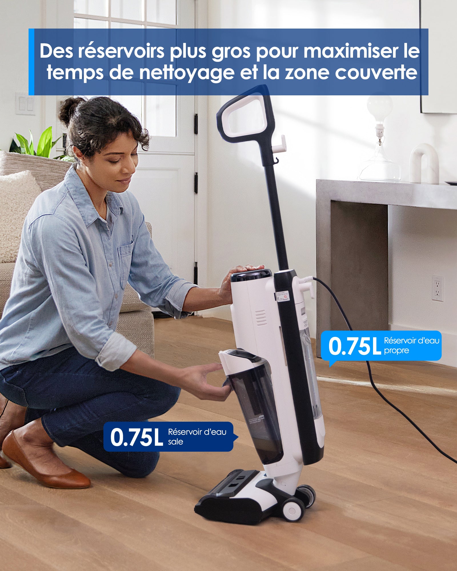 Tineco Floor One S5 Steam Balai serpillière intelligent filaire et nettoyeur de sols durs avec écran numérique, Cordon 8 m
