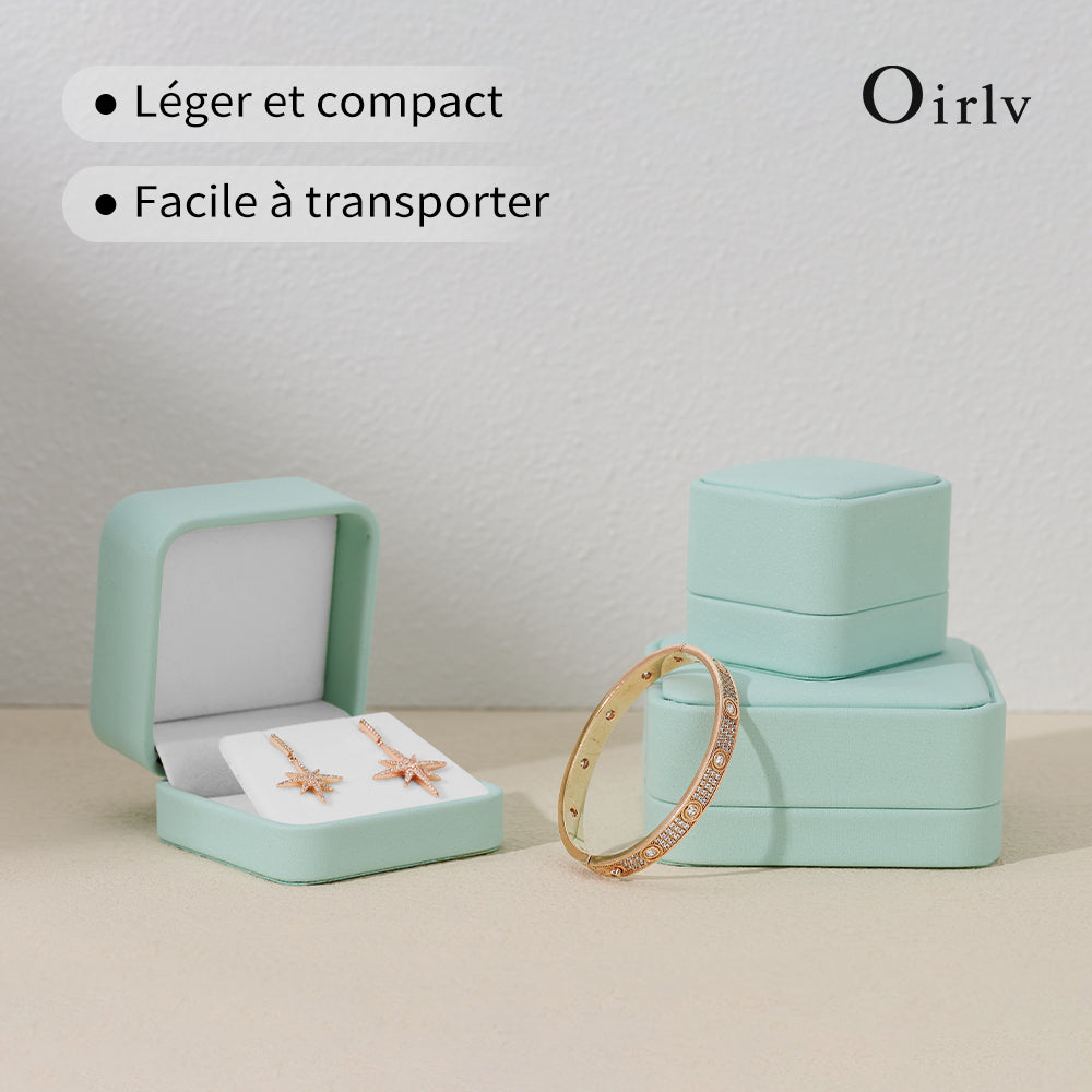 Oirlv Boîte à bague en cuir PU, Boîte à bijoux vert clair pour boucles d’oreilles, collier et bracelet, Boîte cadeau, Boîte d’emballage cadeau pour demande en mariage et anniversaire