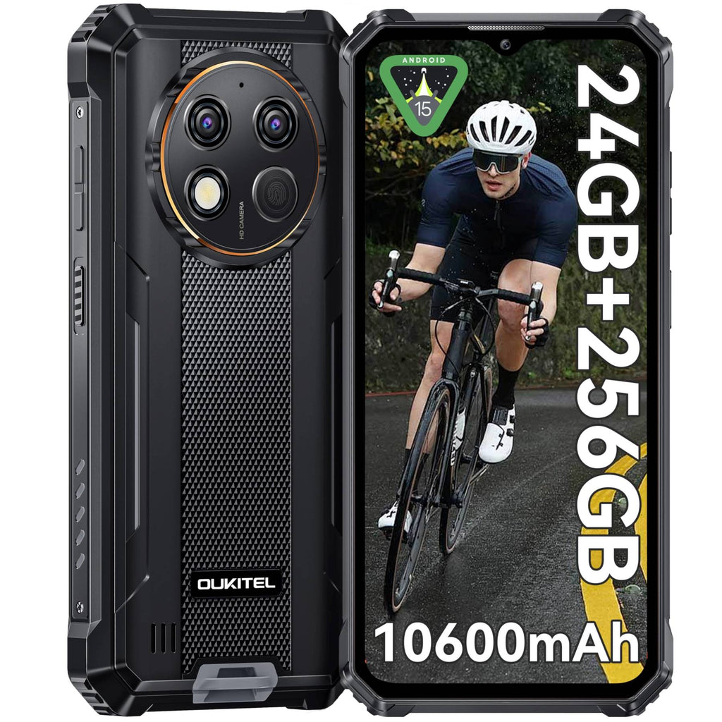 OUKITEL G1 Téléphone Rugged Noir 6,52 Pouces 10600 mAh Grande Batterie Caméra 48 MP (24+256 Go) Double SIM, NFC