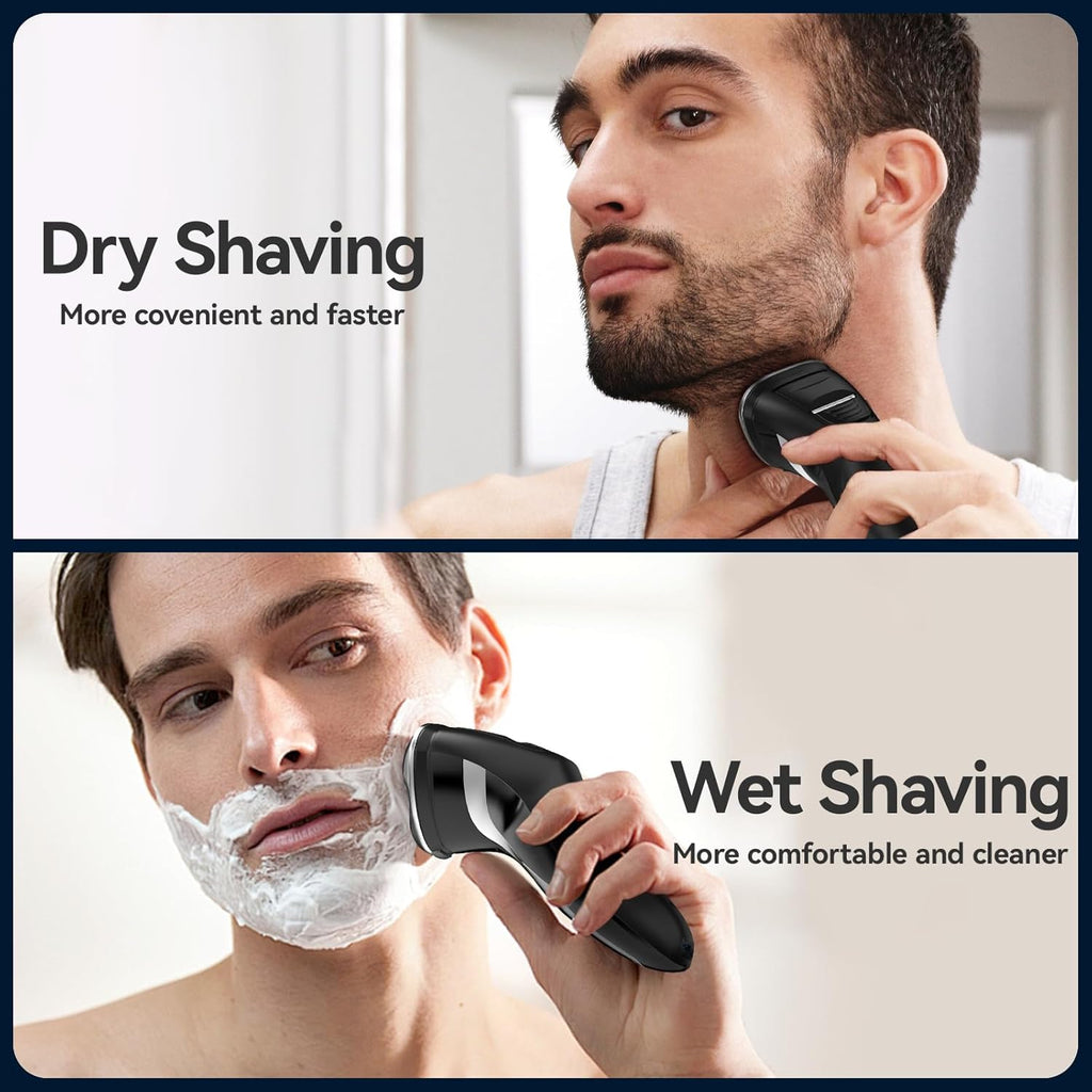 Rasoir électrique MAX-T pour hommes – Rasoir électrique pour rasage à sec et sous l'eau – Charge rapide en 1 h et autonomie de 120 min – Protection de la peau – Étanchéité IPX7