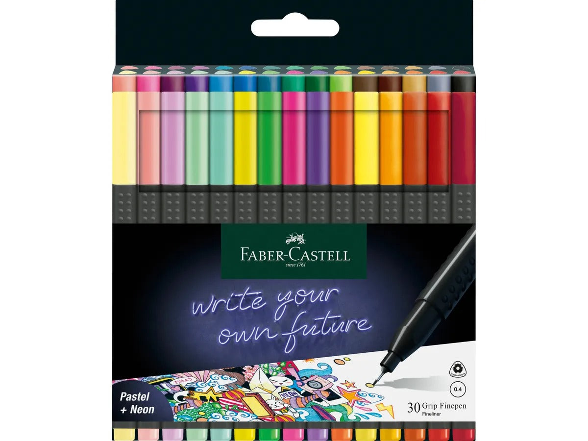 Faber-Castell Lot de 30 feutres Finepen Grip 0,4 mm