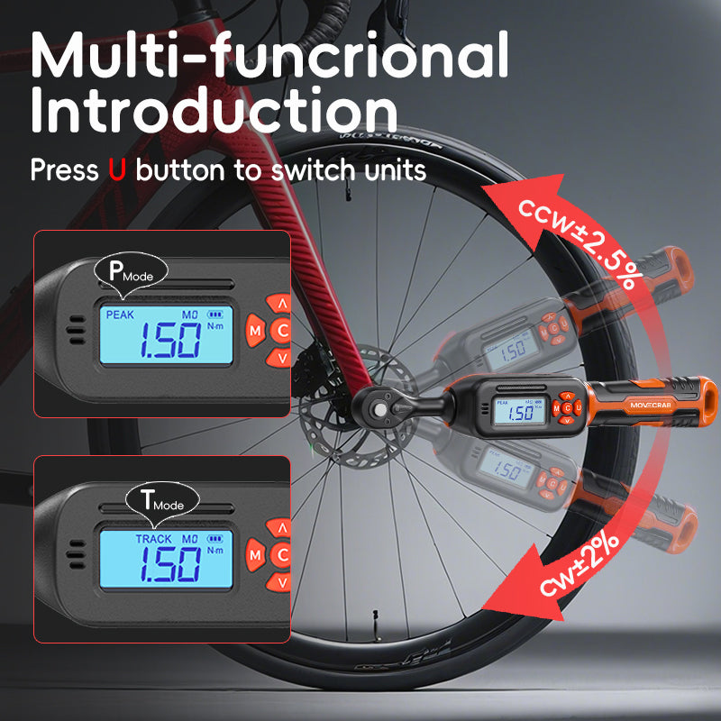 Clé dynamométrique numérique professionnelle Movecrab, entraînement 1/4", 0,6-12 N.m ±2 %, haute précision, affichage LED, triple alarme (Nm/in.lb/ft.lb/kg.cm), vibration