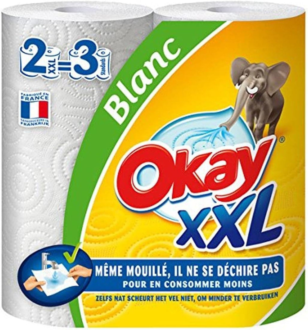 OKAY Essuie-tout de Cuisine Extra Long Blanc, 2 Rouleaux