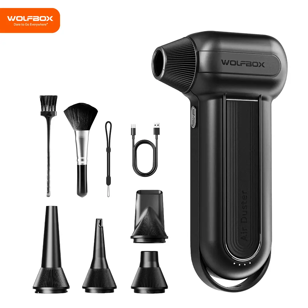 MF50 + DF100 (MF100-Noir) Pack d'air souffleur électrique WOLFBOX, Mini souffleur d'air pour voiture 110 000 tr/min + Souffleur sans fil sans balais 150 000 tr/min pour ordinateur