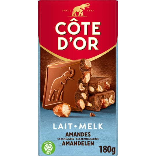 CÔTE D'OR Tablette de Chocolat au Lait aux Amandes Caramélisées et Pointe de Sel 180g