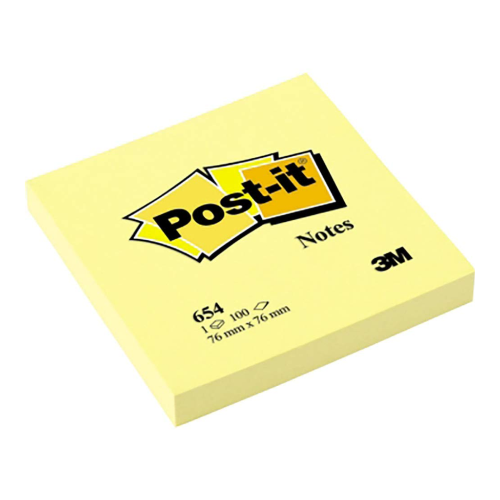 Post-it® Notes repositionnables, Jaune canari, 76 mm x 76 mm, 100 feuilles/bloc, 6 blocs/paquet, 100 % PEFC, SGSCH-PEFC-COC-110078