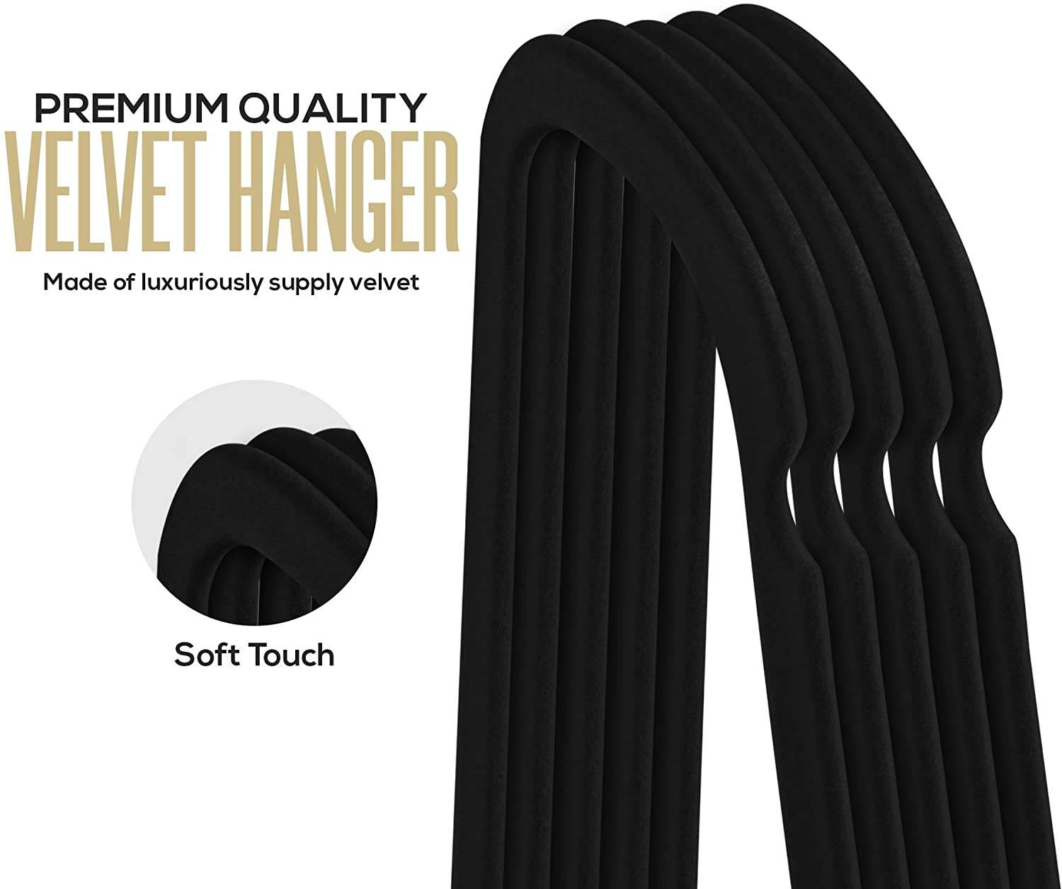 ANQI Lot de 50 cintres en velours antidérapants avec barre pour cravate - Noir