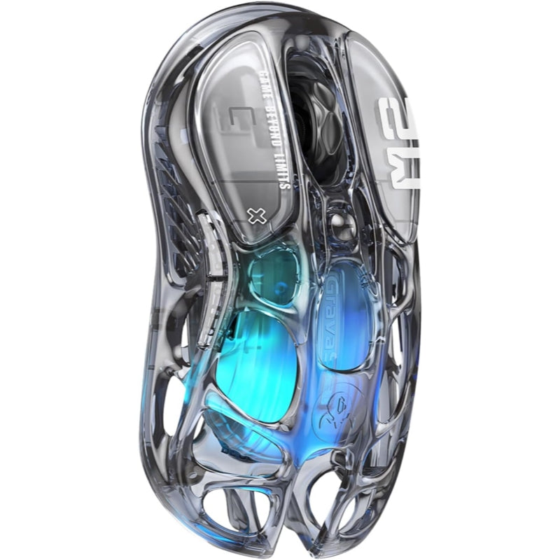 GravaStar Mercury M2 Transparent - Souris de jeu sans fil, 26 000 DPI, 79 g ultra-légère, PAW3395, 5 modes RGB, 5 boutons, Tri-mode (2,4 GHz/Bluetooth/Câble) pour PC & Mac - Noir transparent