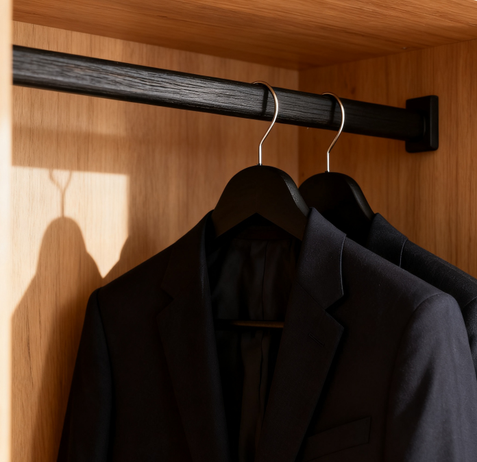 Lot de 10 cintres en bois avec barre antiglisse - Noir
