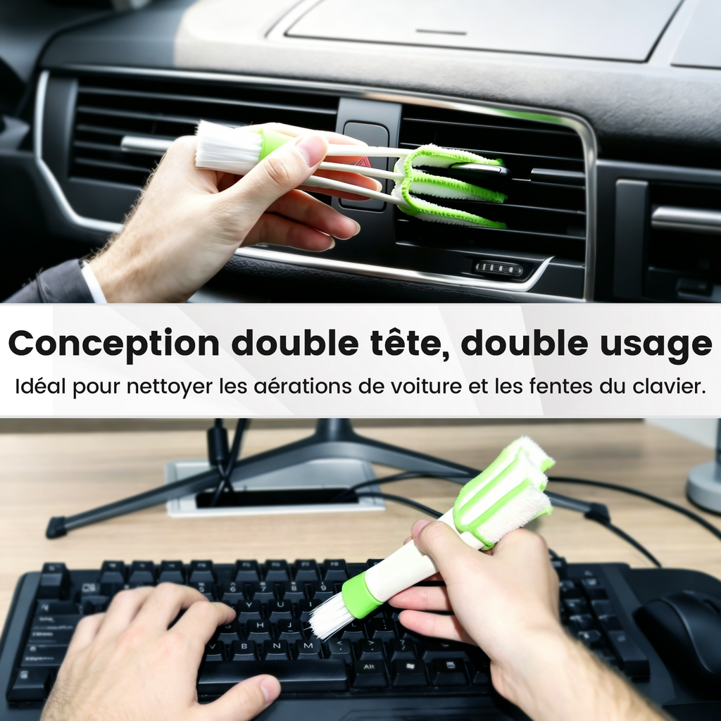 Brosse de nettoyage de grille d’aération verte, Brosse de climatisation auto avec microfibre, Détachable et lavable, Brosse multifonction pour intérieur de voiture, clavier et stores, 1 pièce