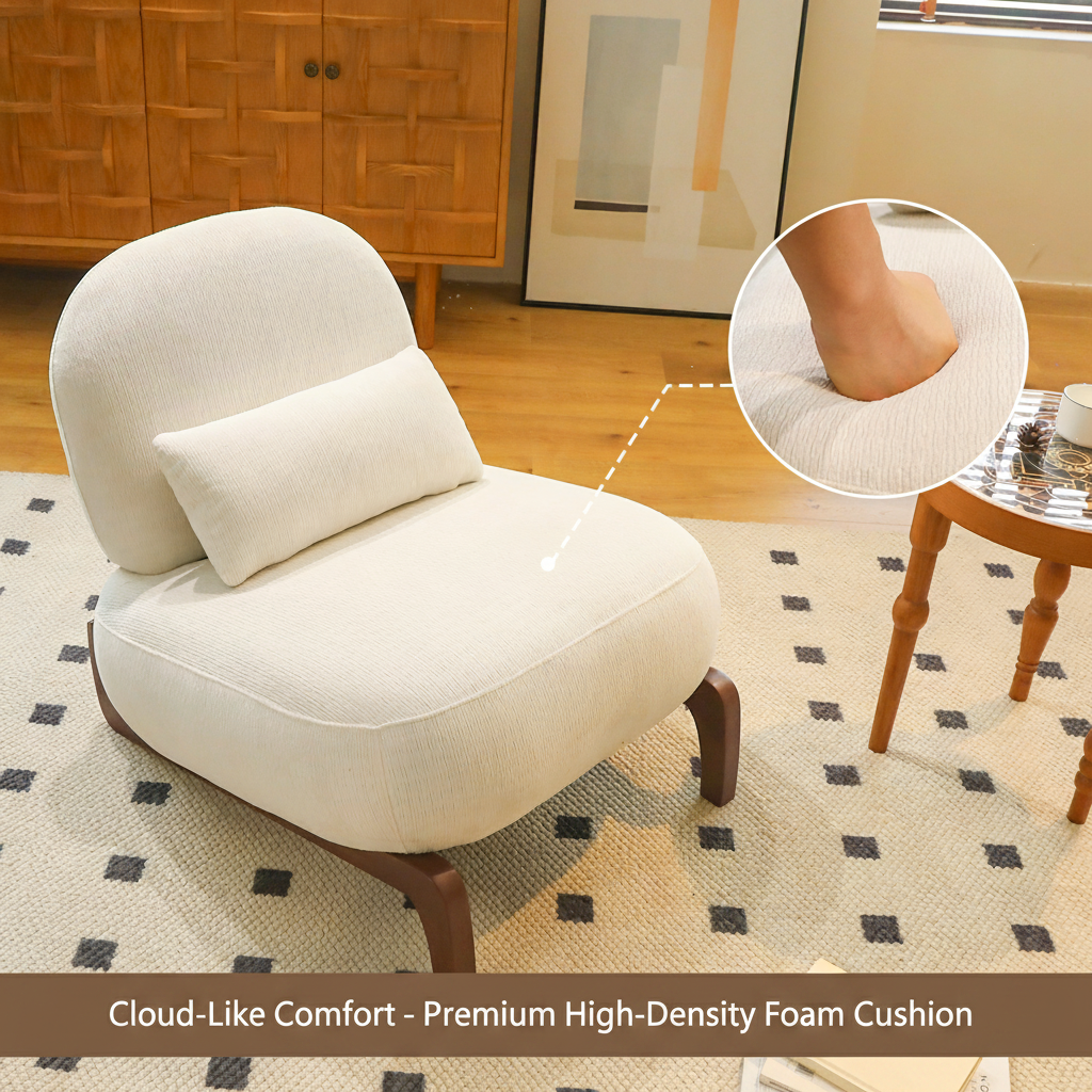 Chaise de coin en velours URBAN MEUBLE, pieds en bois massif, beige, 86,9 x 72,1 x 69,9 cm