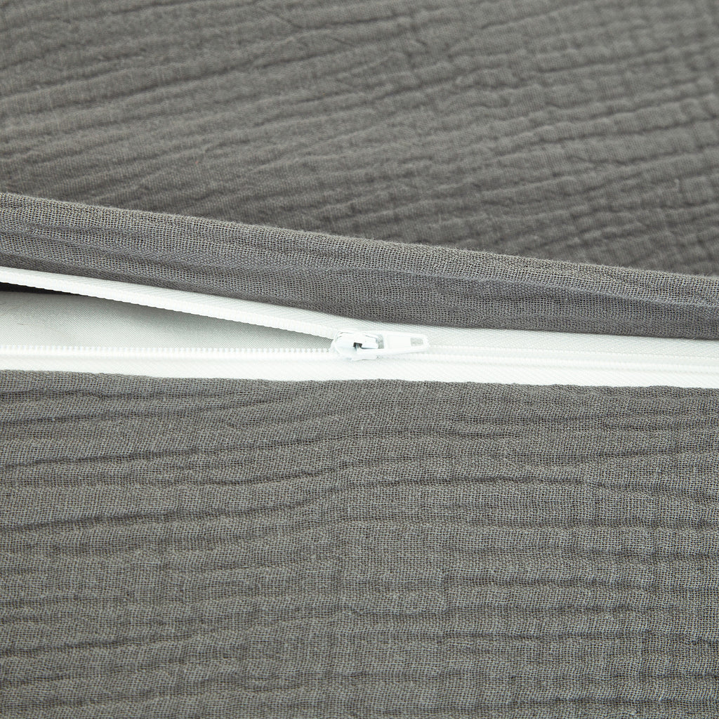 Ensemble housse de couette et taies d'oreiller en double gaze de coton, gris foncé, 200 x 220 cm + 80 x 80 cm x 2