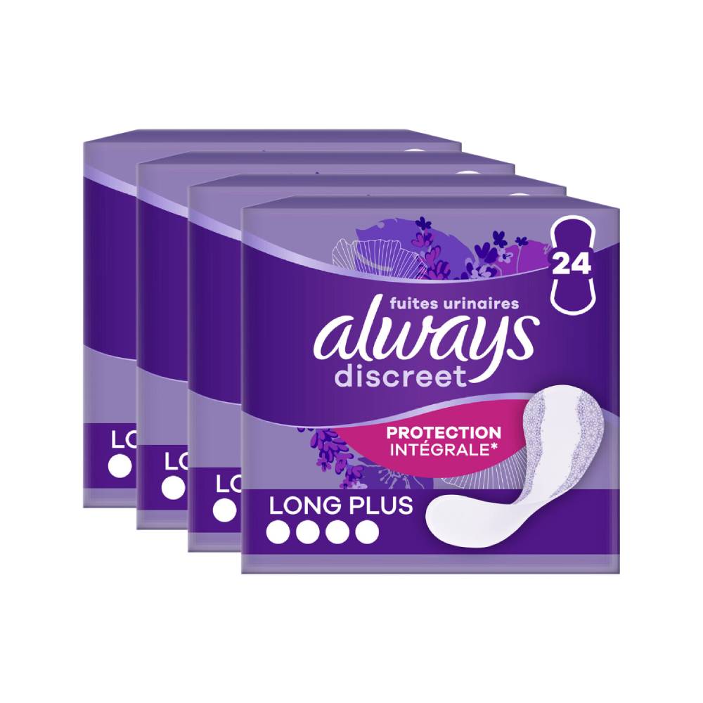 Always Discreet Serviettes d'Incontinence Long Plus 96 unités (4 paquets de 24)