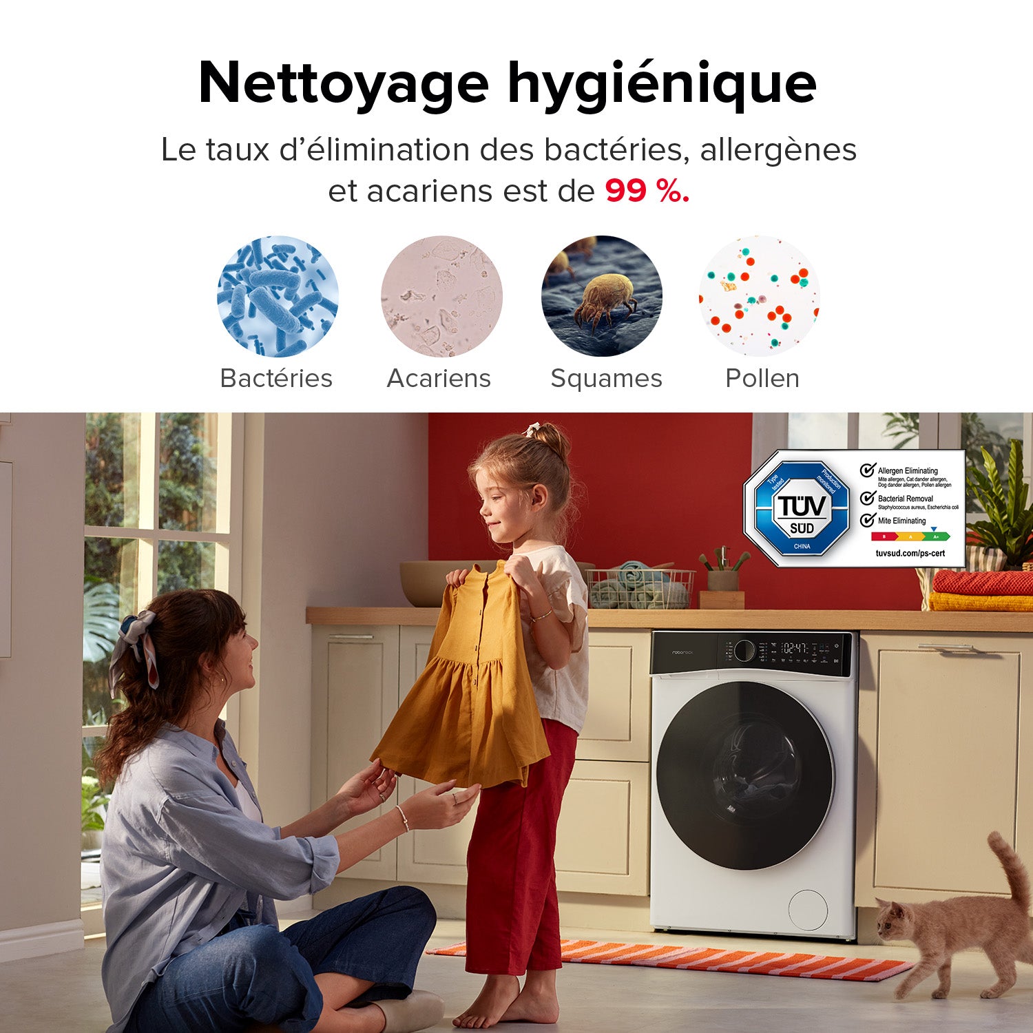 Roborock Zeo Lite Lave-linge séchant avec technologie Zeo-Cycle, contrôle via application et système LintClear, blanc - 10 kg / 6 kg
