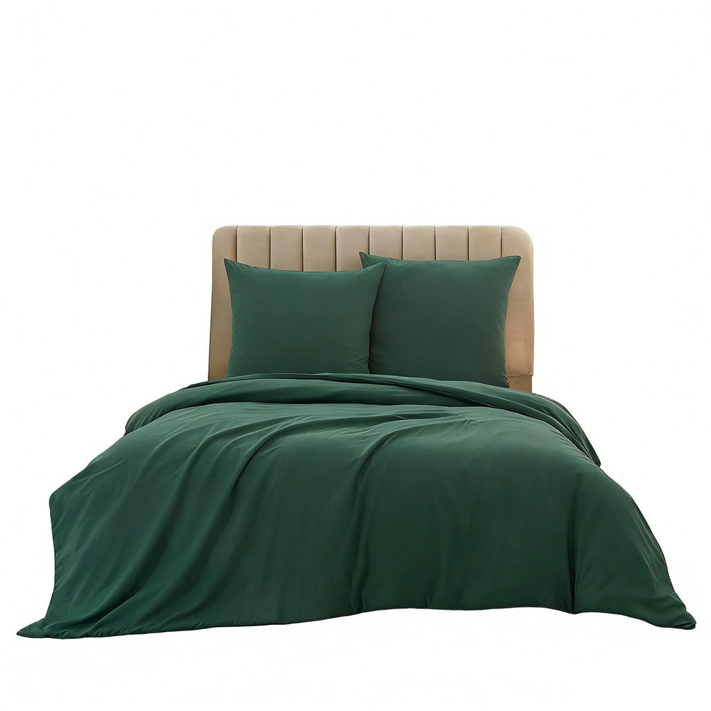 MEEALLHOME Parure de lit en flanelle lavée vert foncé - 1 housse 155 x 220 cm et 2 taies 80 x 80 cm