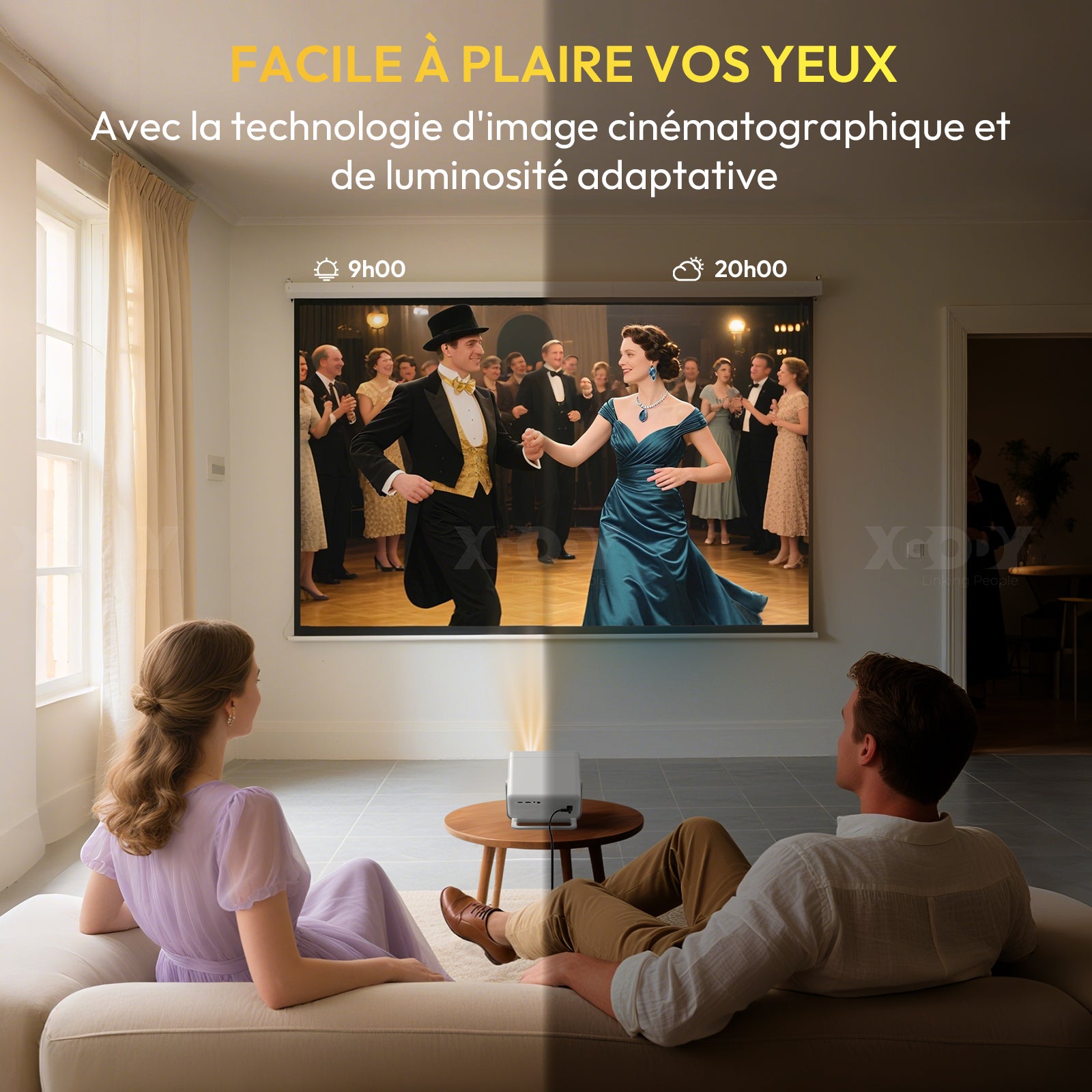 Pack de divertissement pour grand écran - Projecteur portable XGODY Gimbal A6 Pro avec écran de projection de 100 pouces en cadeau