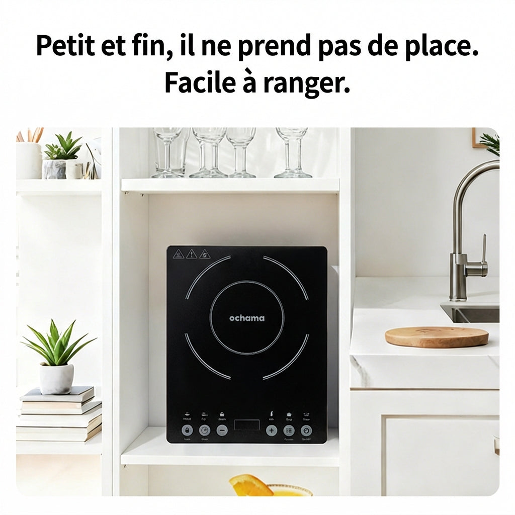 Ochama Plaque à induction 2000 W avec commande tactile, Panneau en verre résistant, 10 niveaux de puissance et 6 fonctions, Réchaud électrique pour cuisine domestique, Plaque de cuisson à induction