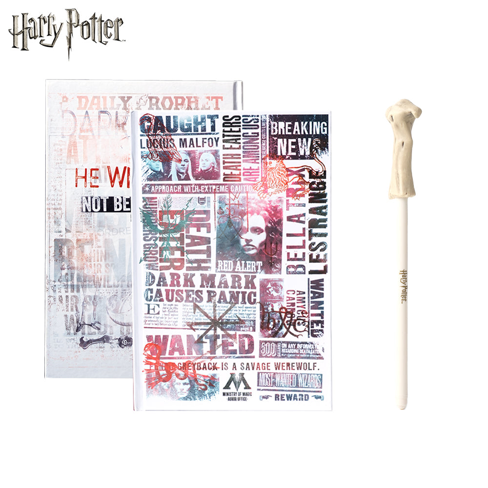 Warner Bros. Lot de 2 Carnets thème journal des forces du mal Harry Potter et Stylo baguette de Lord Voldemort Papeterie Wizarding World sous licence officielle Collection à thème exclusive Cadeau