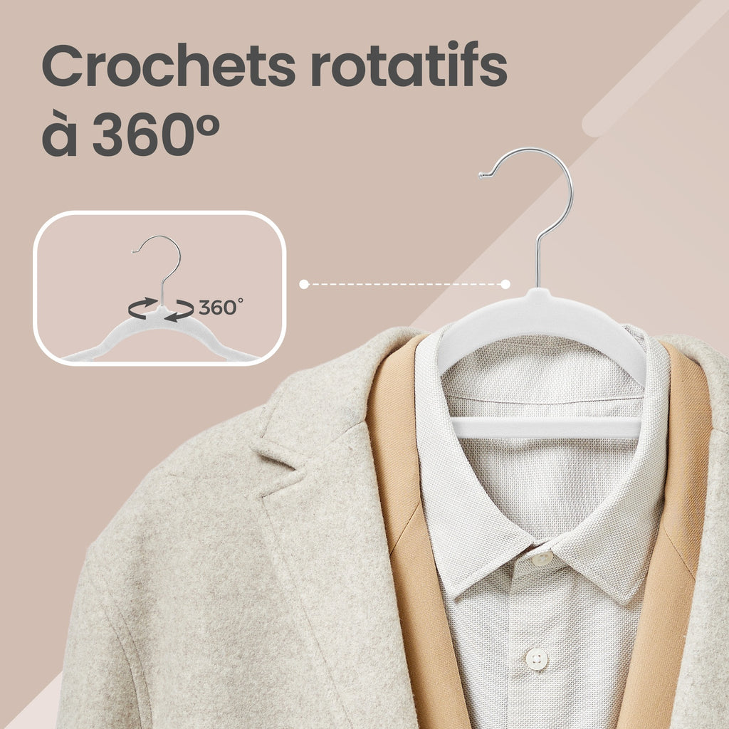 JOYFURNOS Lot de 50 cintres antidérapants, cintres en velours avec crochet antirouille pivotant à 360° et barre à cravates intégrée, profil fin et peu encombrant 42,7x22x0,6 cm