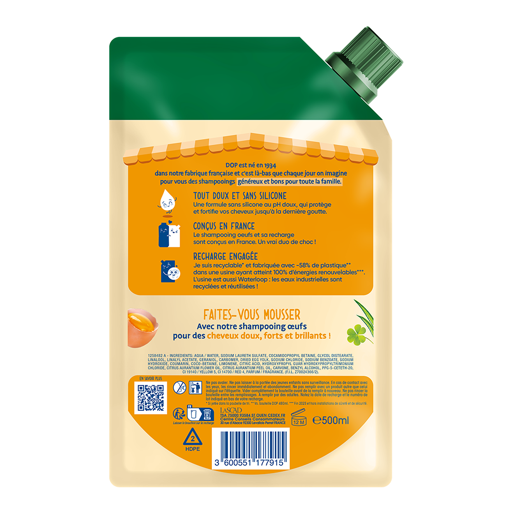 DOP Shampooing Fortifiant à l'Œuf Recharge Écologique 500 ml