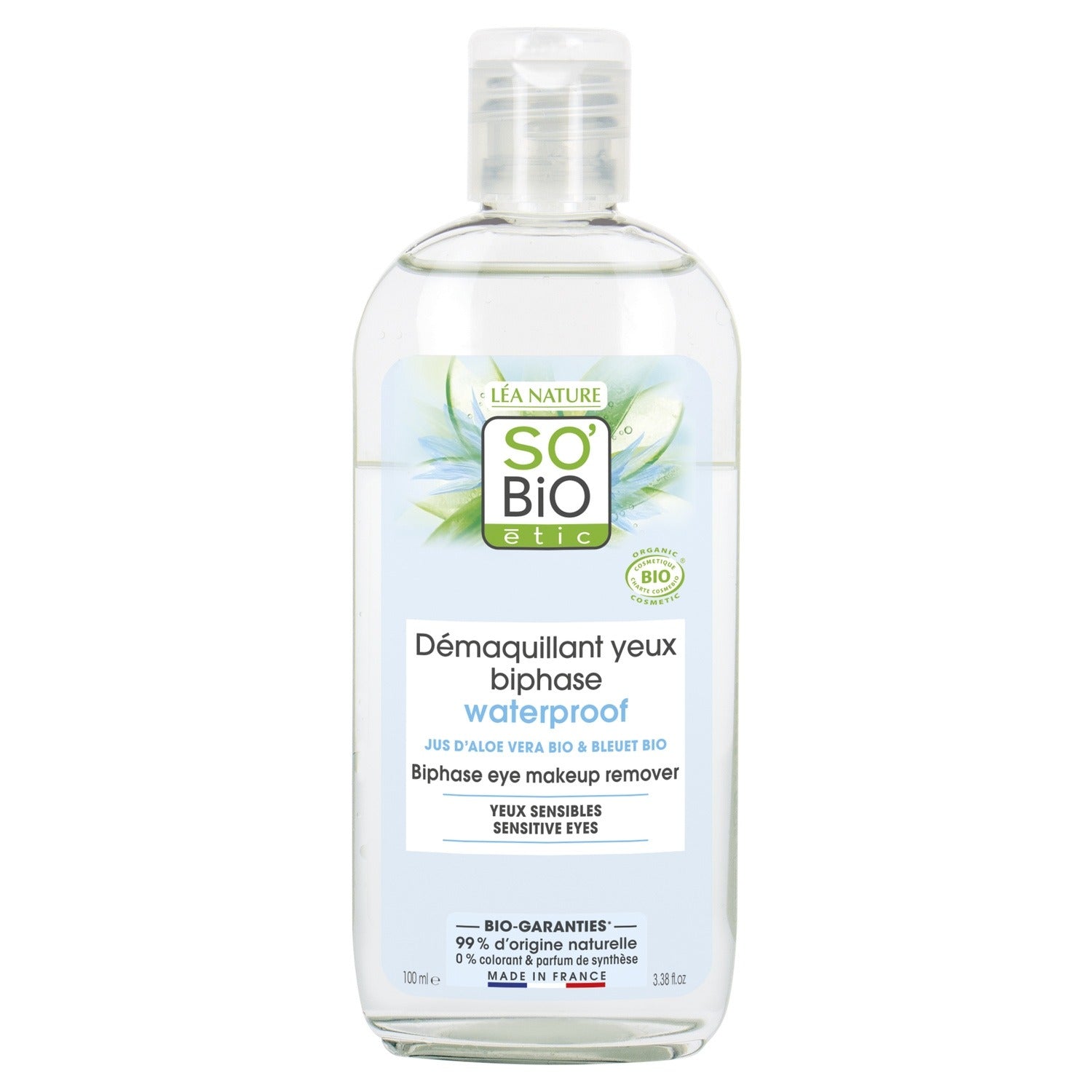 SO'BIO ETIC Démaquillant Yeux Sensibles Waterproof Aloe Vera et Bleuet Bio 100ML