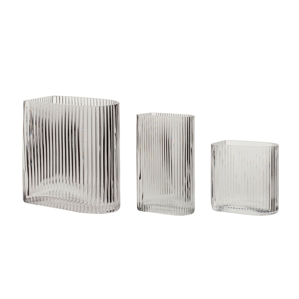 Hübsch Elements Lot de 3 vases en verre transparent