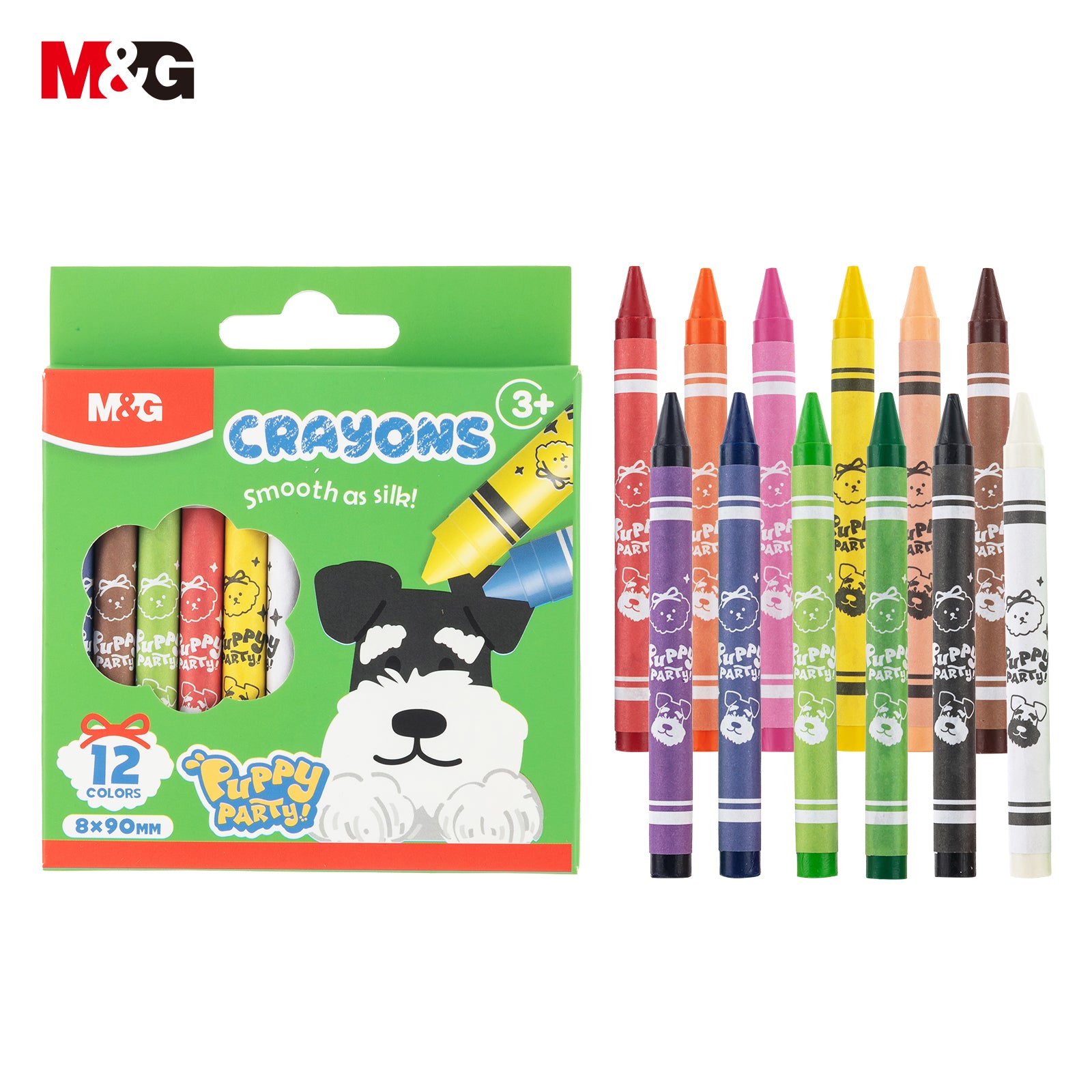 M&G Crayons de couleur Fête des chiots, 12 couleurs, ronds pré-taillés non toxiques pour enfants, fournitures pour classe de maternelle, cadeaux pour 3 ans et plus