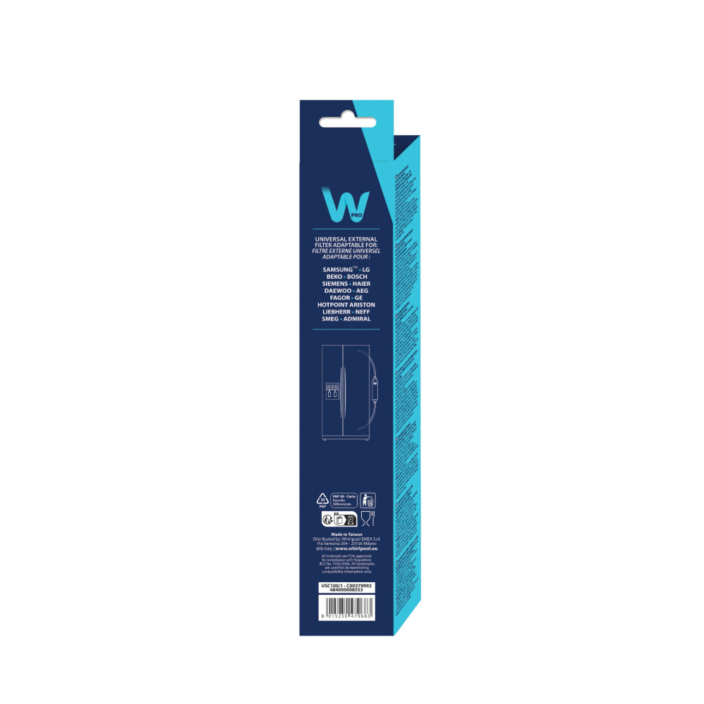 Wpro USC100 Filtre à eau externe adaptable pour réfrigérateur US