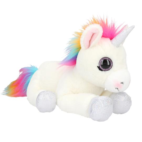 Ylvi Licorne couchée en peluche Naya 30 cm - Crinière arc-en-ciel super douce