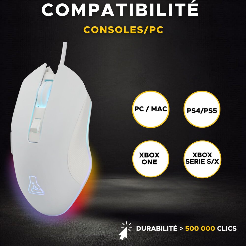 THE G-LAB KULT-HELIUM Souris Gaming Filaire - 6400 DPI, 6 Boutons - Blanc