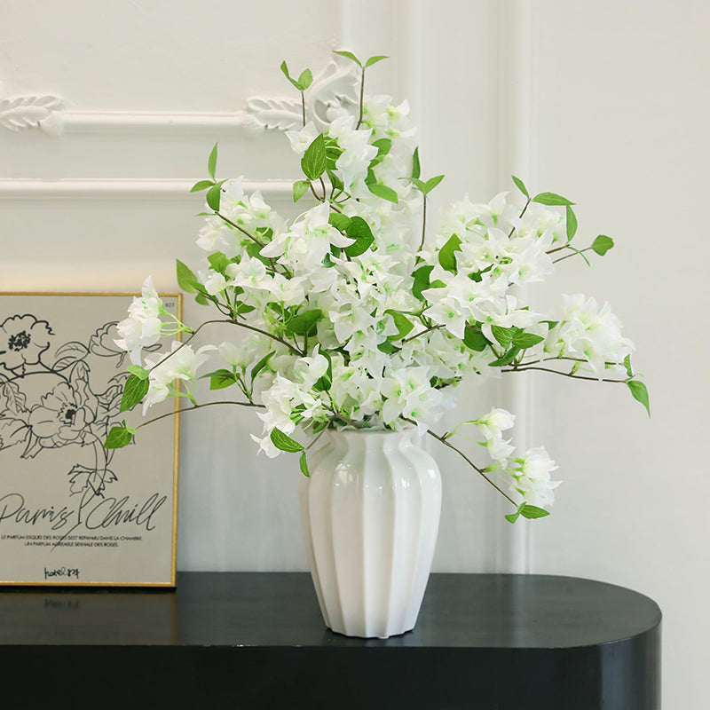 Yuejia 5 pièces 29,52 in / 74,98 cm Fleurs artificielles de bougainville Faux rameaux de bougainville Vignes de fleurs artificielles pour maison, jardin, mariage, fête, intérieur et extérieur, arrangement floral et décoration DIY (blanc)