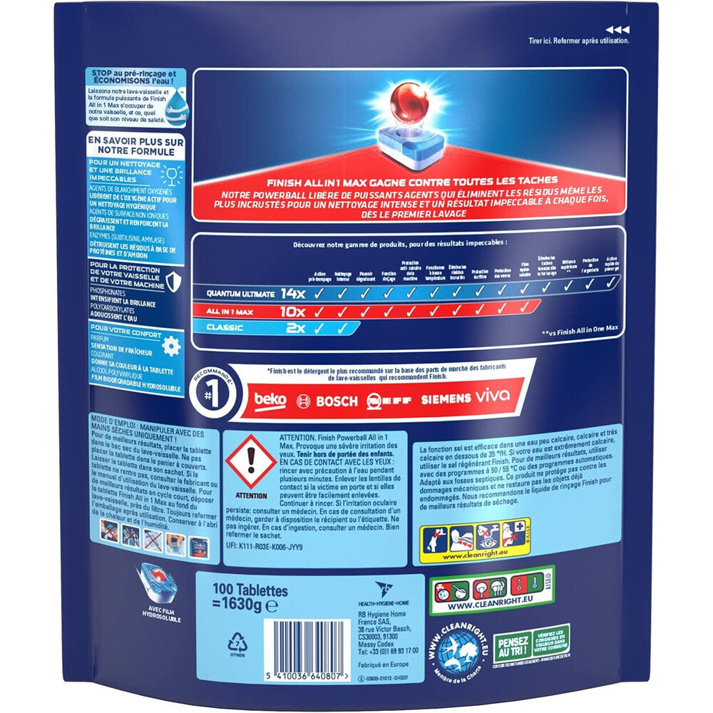 Finish Power All-in-1 Tablettes Lave-vaisselle, Sans Parfum, 2 x 100 Tablettes (= 200 Tablettes)