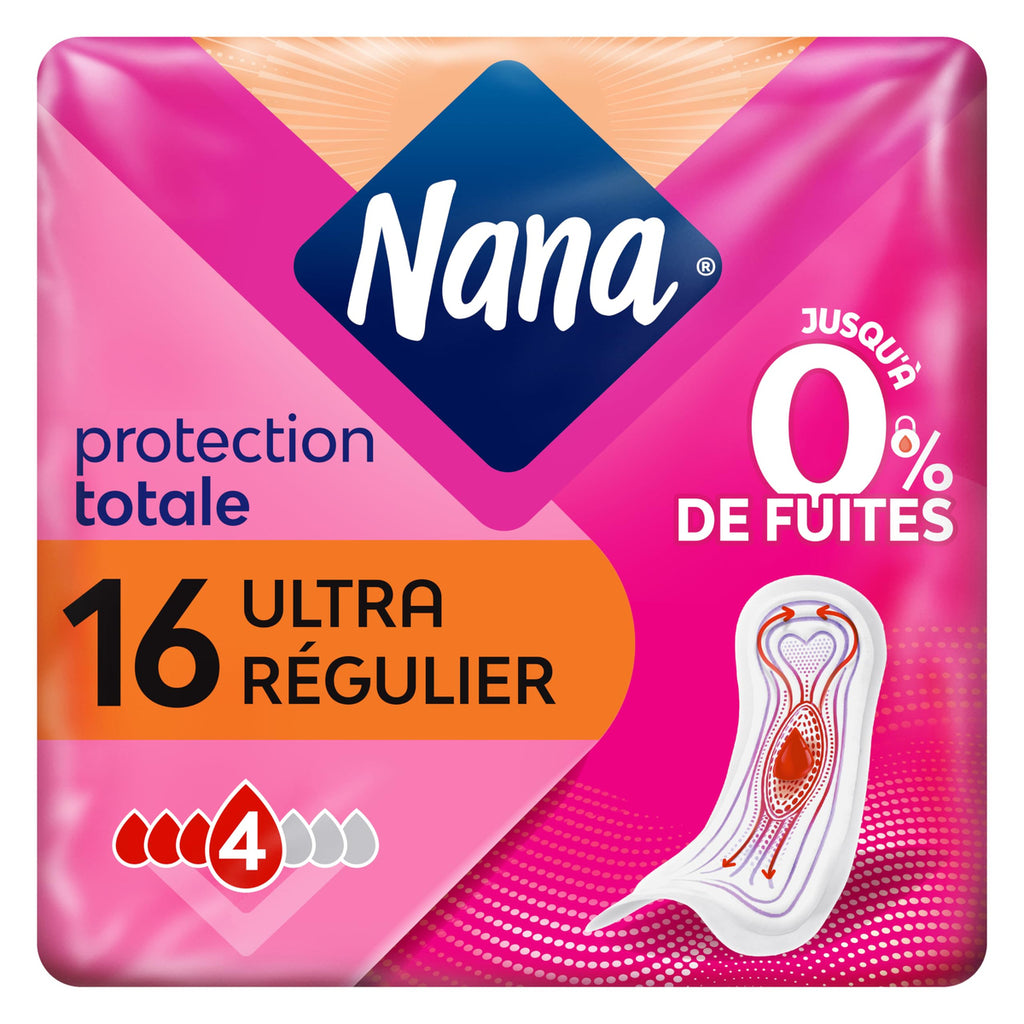 NANA Ultra Normal Serviettes Hygiéniques avec Ailettes x16 (Lot de 4)