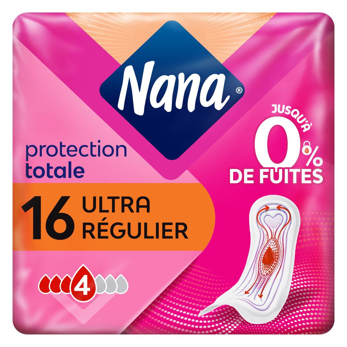 NANA Ultra Normal Serviettes Hygiéniques avec Ailettes x16 (Lot de 4)