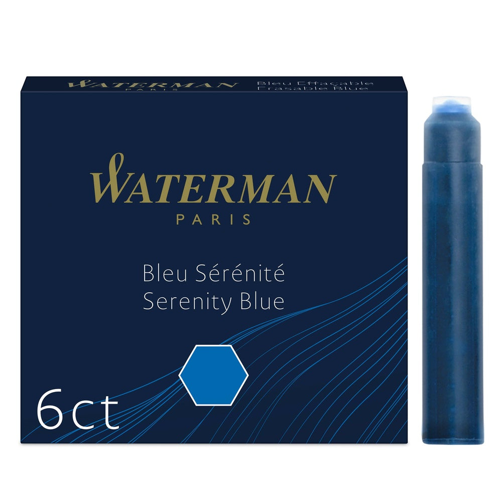 Waterman cartouches d’encre pour stylo plume | format standard international « petit » | couleur Bleu Sérénité | boîte de 6