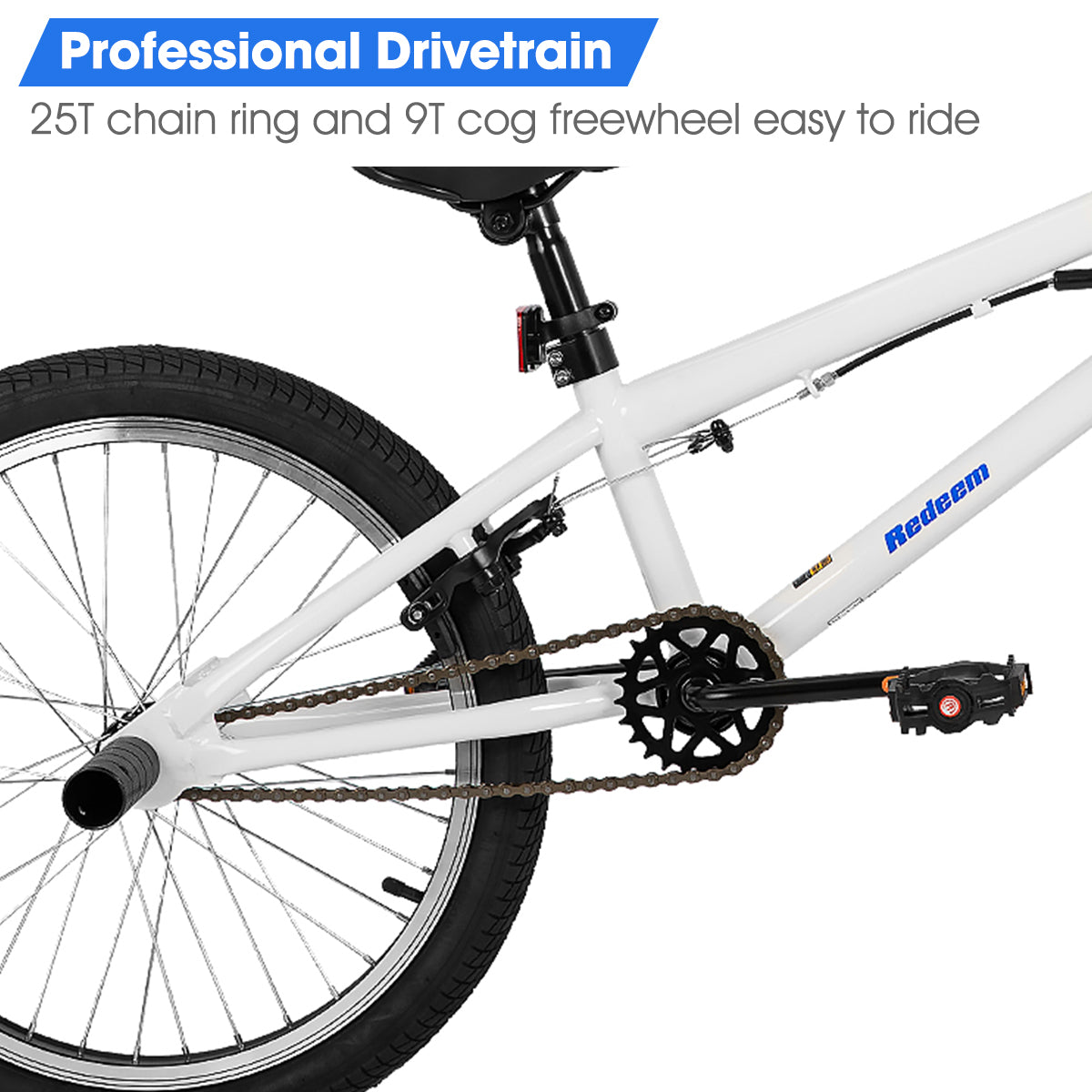 Hiland Redeem Vélo BMX 20" Pour enfants et adolescents Freestyle Débutant à avancé Avec rotor 360 degrés et 4 repose-pieds Blanc