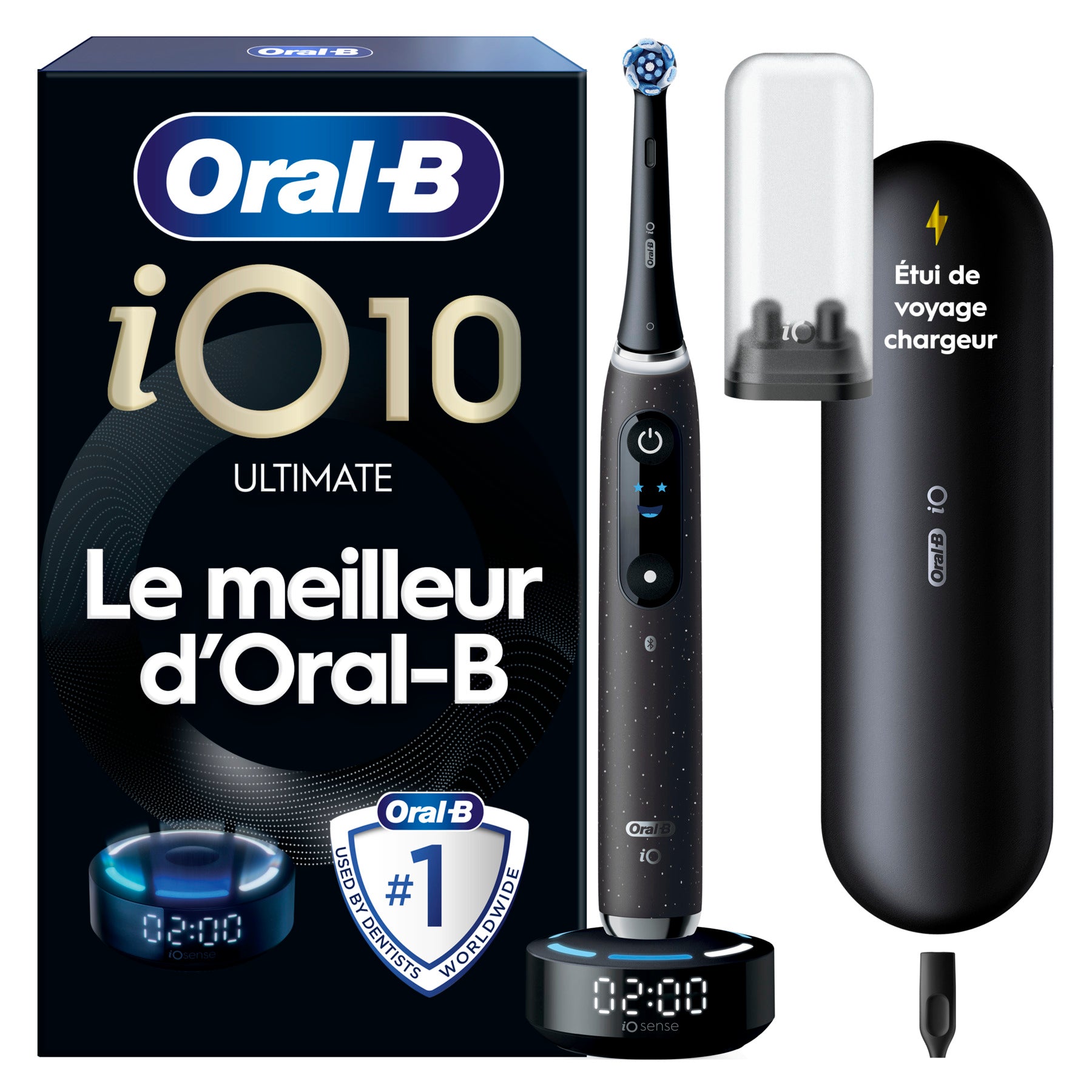 Oral-B iO 10 Noir Cosmique - Brosse à Dents Électrique Rechargeable avec Étui de Voyage Chargeur et 1 Brossette