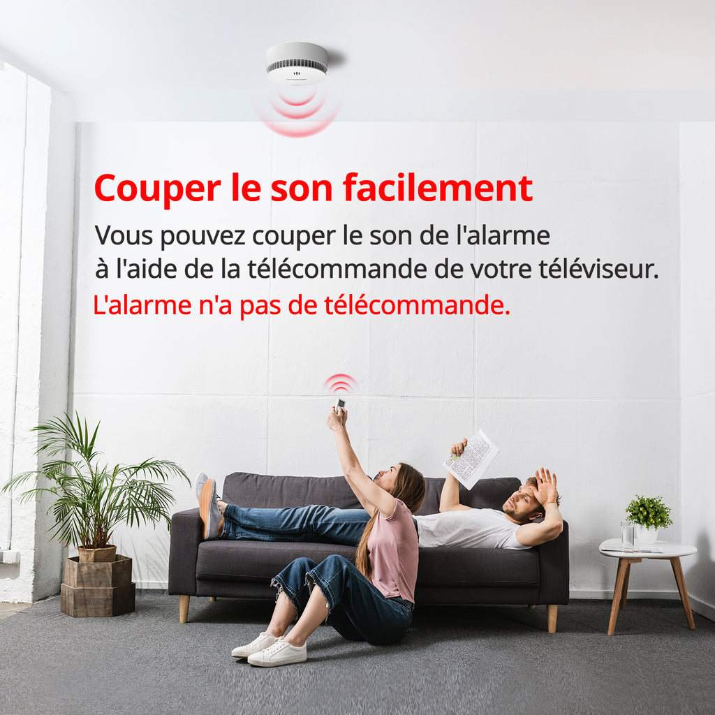 WISUALARM Détecteur de fumée pour maison, Pile 10 ans, Alarme incendie avec bouton test/silence, Détecteur de fumée certifié TÜV conforme EN14604 (2 pièces)