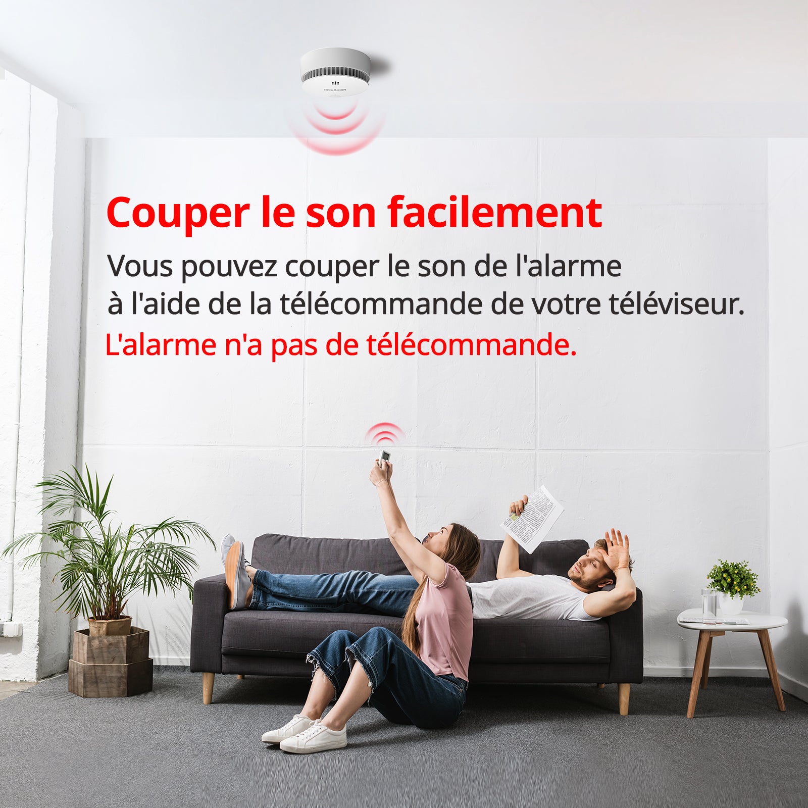WISUALARM Détecteur de fumée pour maison, Pile 10 ans, Alarme incendie avec bouton test/silence, Détecteur de fumée certifié TÜV conforme EN14604 (2 pièces)